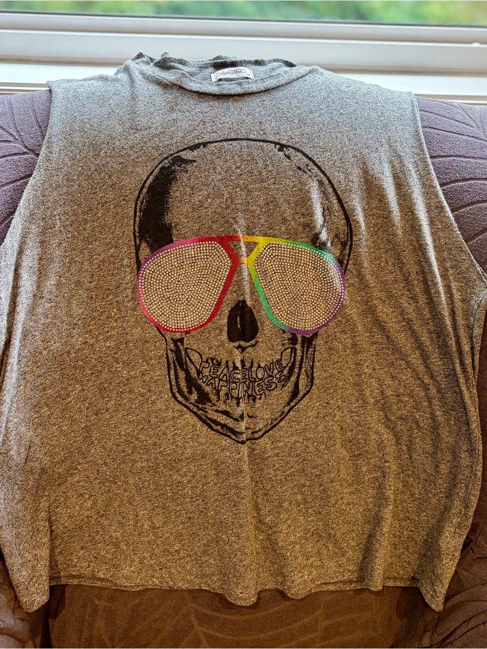 Lauren Moshi Skull Graphic Tank with Rhinestone Sunglasses Size Large